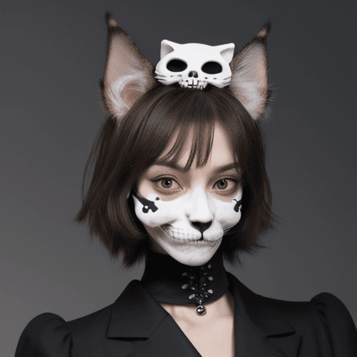 AI generated: Cat with a skull on its head, anthropomorphic 