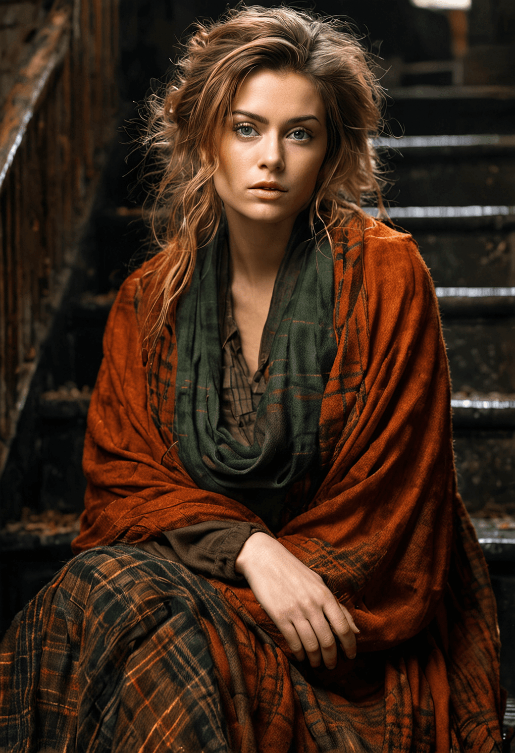 AI generated: A highly detailed portrait of a beautiful Irish woman with an expression of introspection. She has b...