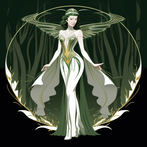 AI generated: 2D silhouette art of Arwen portrayed by (Vanessa Kirby), majestic forest, ethereal lights, fusion be...