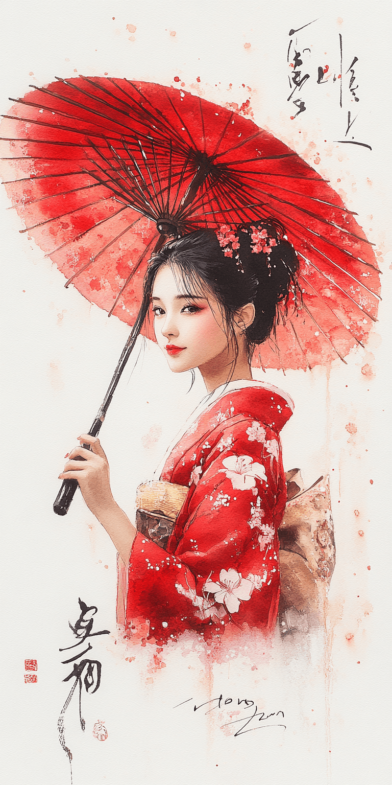 AI generated: Japanese ink portrait of a woman, in the style of Takashi Murakami --chaos 75 --ar 1:2 --style raw -...