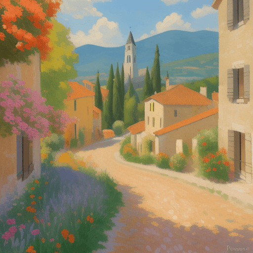 AI generated: impressionist painting on canvas of Provence, in the style of impressionist masters, warm colors, de...