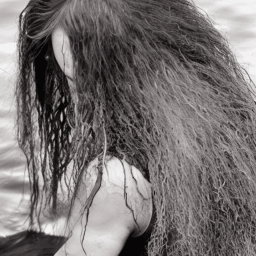 AI generated: This picture is a picture of a woman who is sitting in the water and can be seen on her right side. ...