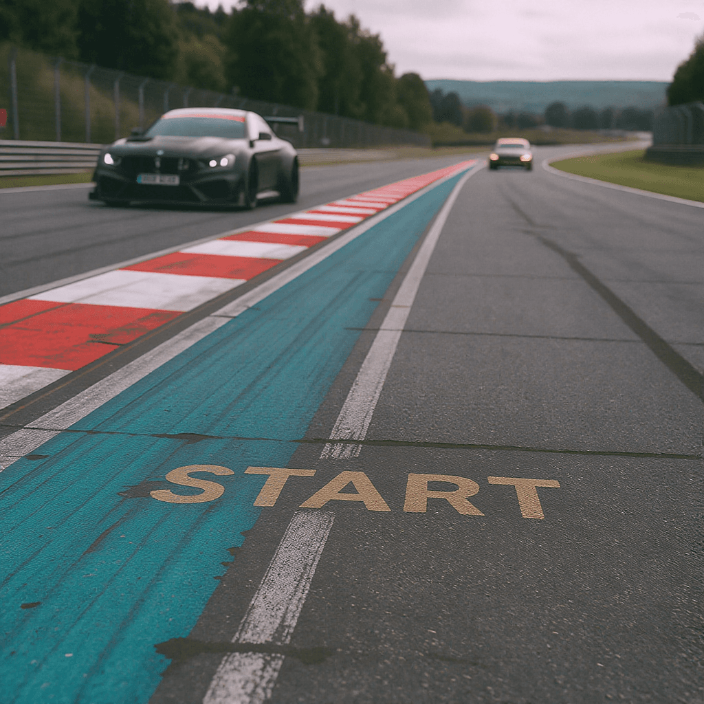 AI generated: Scene of a car racing track with a starting line