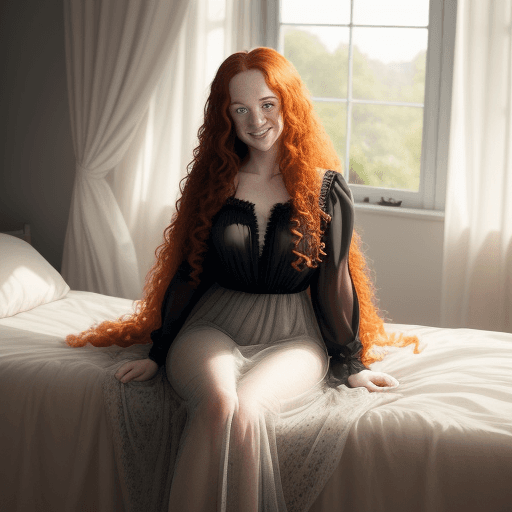 AI generated: full body photo ((extremely attractive)) woman, long curly ginger hair, perfect eyes, (freckles:0. 2...