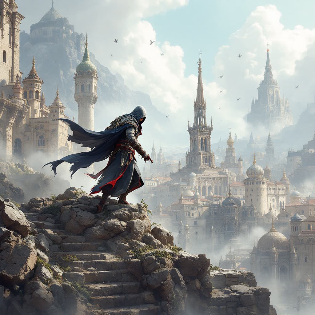 AI generated: highly detailed illustration, Assassins Creed, in the style of Playstation, photorealistic, game des...