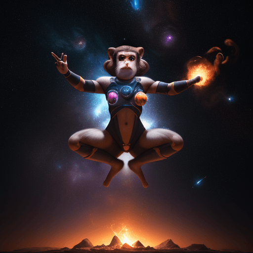 AI generated: high resolution cinematic portrait of a beautiful cute anthropomorphic female space monkey with shar...