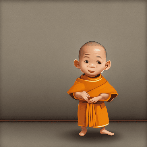 AI generated: 1 little monk, cute, simple background