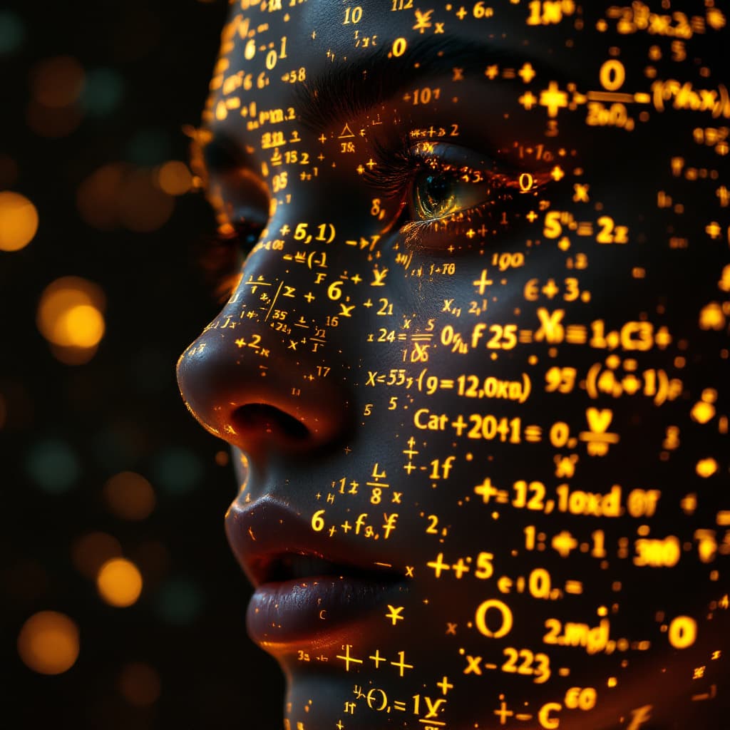 AI generated: Shadowrun Math Projection - A close-up of a person's face with set logical ambient background, DayGl...