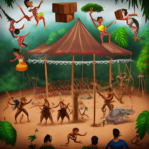 AI generated: circus show in the jungle. Some of them are acrobats, others are jugglers. It's summer and it's hot....