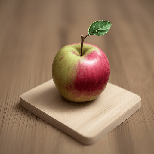 AI generated: Crear una fotografia de una manzana de color verde, sobre una meza de madera. dentro de la manzana a...