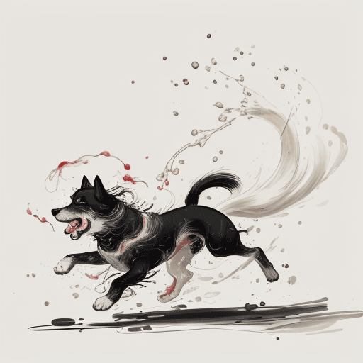 AI generated: Picture a dog portrayed with the artistic essence of Qi Baishi's renowned brushwork. The dog's form ...