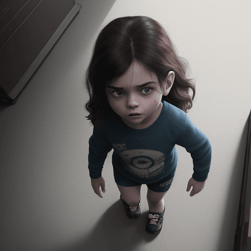 AI generated: (full body shotr:1.3, from above, standing, walk around, realistic, little girl:1.5, Nasty kid, bras...