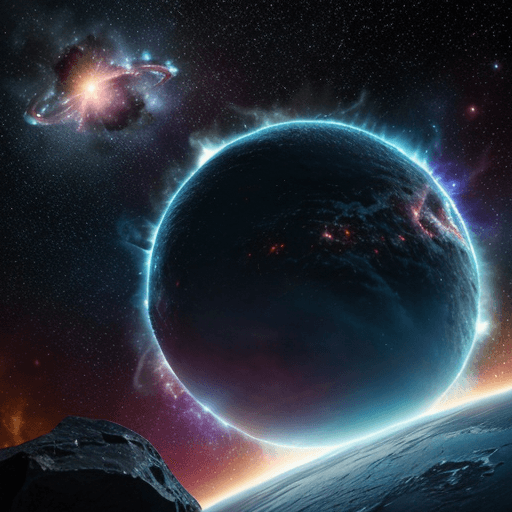 AI generated: a planet,explosion,particles,asteroids,glow,lensflare, nebula,Stars,universe,high detailed