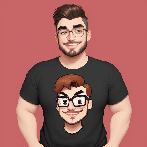 AI generated: 
logo of person wearing glasses with little beard, full lips, thick eyebrows, goofy eyes, thick buil...