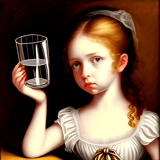 AI generated: quizzical girl - empty glass.
style: baroque