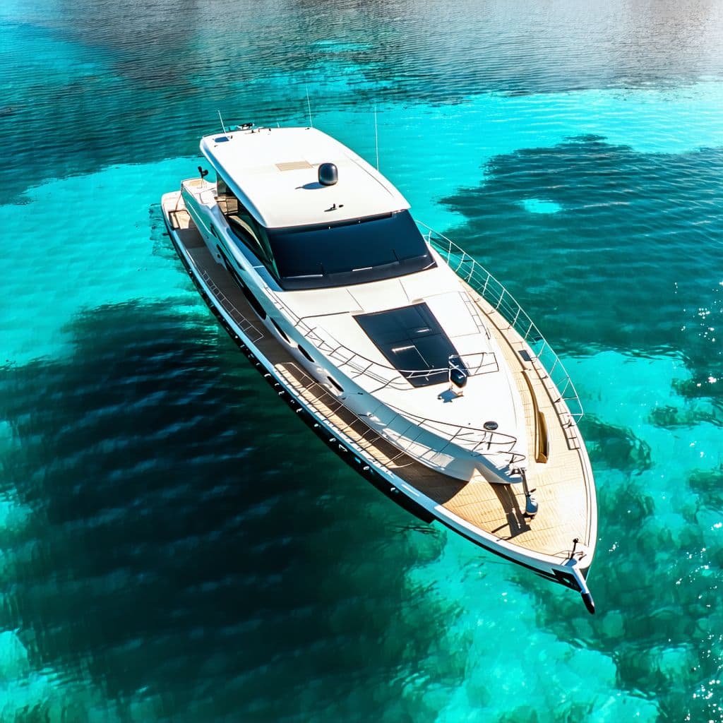 AI generated: 72 Aquila yacht floating in crystal clear water in an lagoon,intricate artwork . octane render, tren...