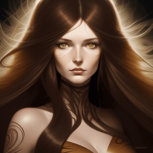 AI generated: an illustration of a woman with long brown hair, in the style of ingrid baars, j. scott campbell, da...