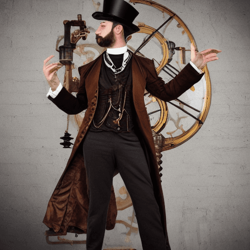 AI generated:  Victorian era,(steampunk theme), centered, official artwork, (a man:1.5), random hair, steampunk su...