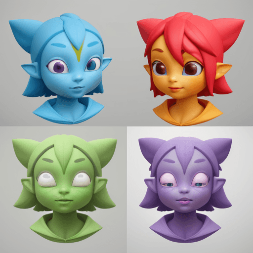 AI generated: 3D Avatar Design, "Playful, Cute, Colorful, Animated, Quirky," "Unity," "Blend shape rigging," "Brig...