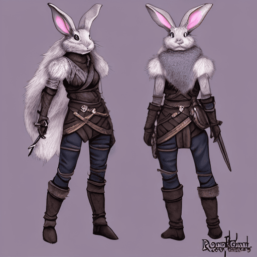 AI generated: female d&d harengon, female dnd rabbitfolk, :: grey fur with black tipped ears, female rogue wearing...