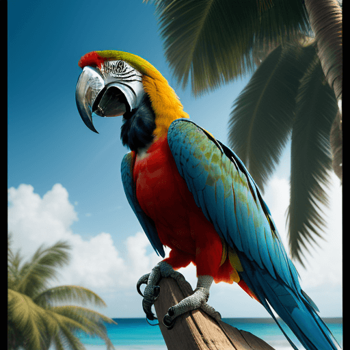 AI generated: macaw in the carribean, natural light, post processing, color grading, wildlife photography, hd, pho...