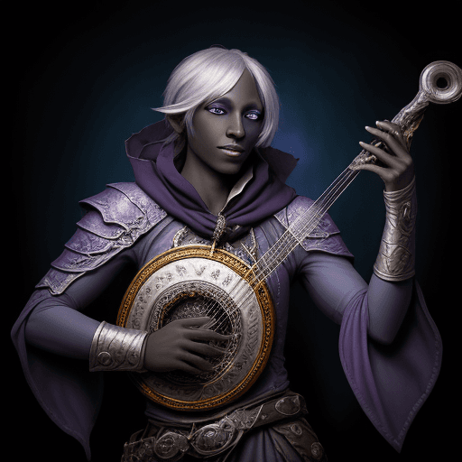 AI generated: Dungeons and Dragons 5e Male Half-Drow Bard, College of Glamour, chaotic neutral, airbrushed fantasy...