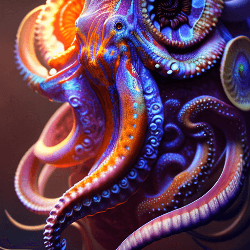 AI generated: Goddess close-up portrait ribcagel, octopus  phoenix head, nautilus, orchid, skull, betta fish, biol...