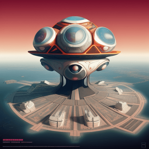 AI generated: Retrofuturism style, It is a mega sports city designed by Buckminster Fuller on Mars in 2500, influe...