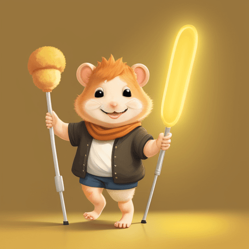 AI generated: ginger hamster on crutches with a leg in a cast. it is smiling and waving.
warm lighting, happy mood...