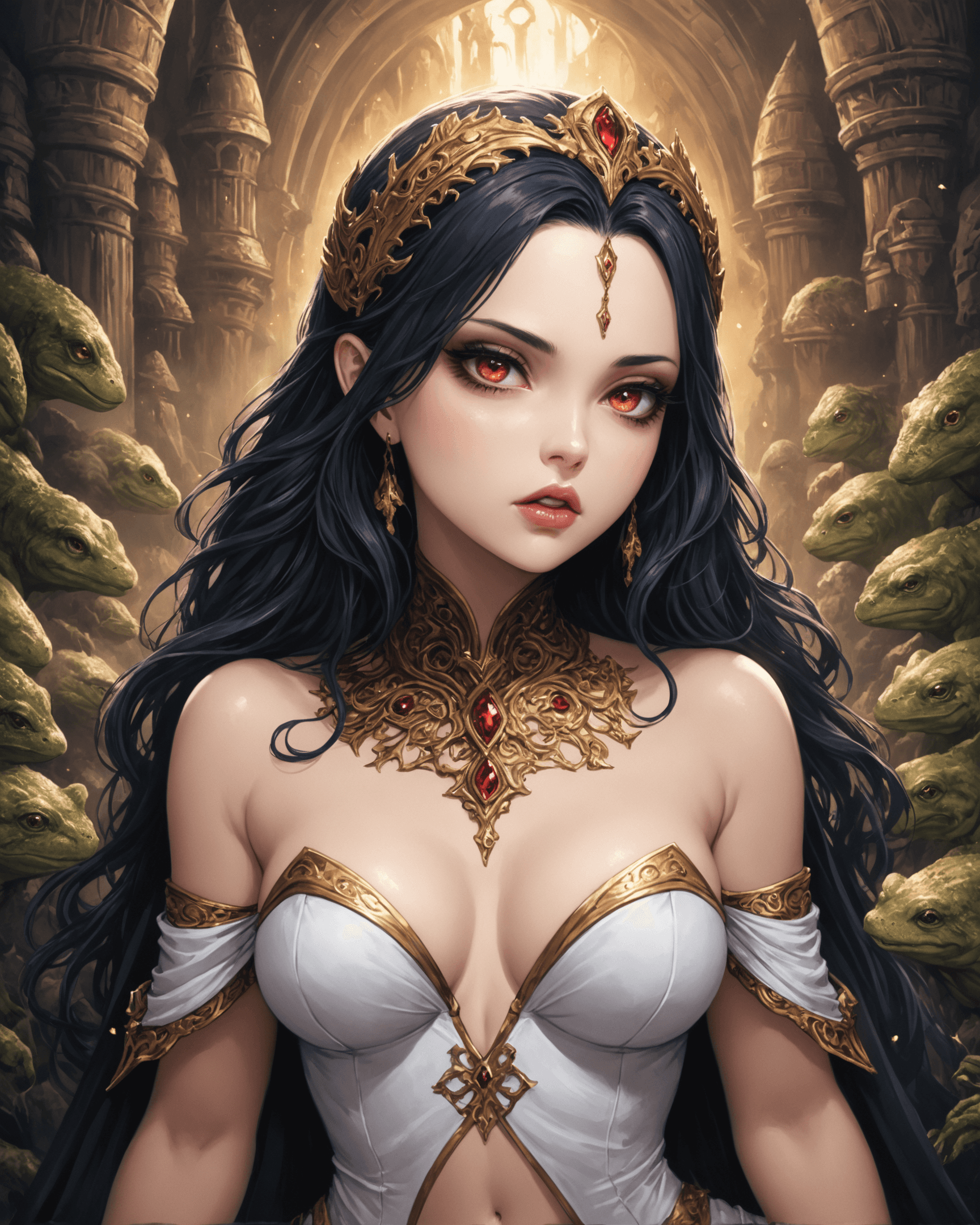 AI generated: comic niji, (designed by Rebeca Saray:1.2) , painting, Dwarven Girl, ð¥º, Standing, Nervous Amphibi...