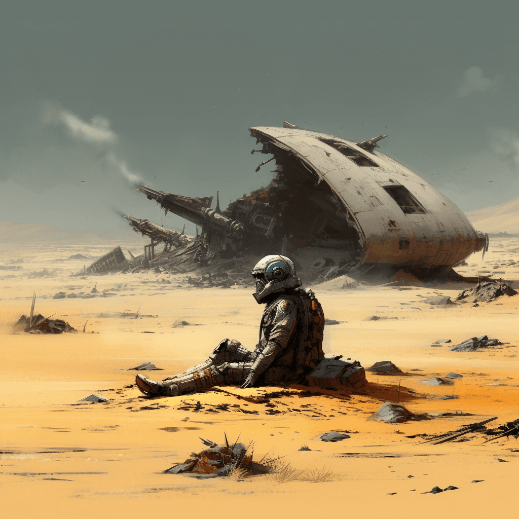 AI generated: crashed on an alien planet