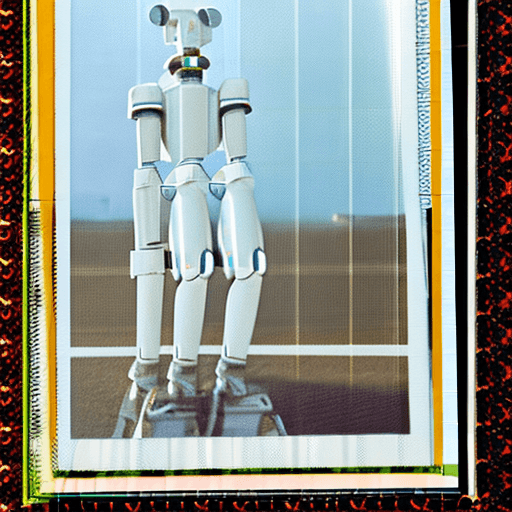 AI generated: tall giant in the piazza from an old photograph, clear plastic wrap outside, steel robot frame insid...