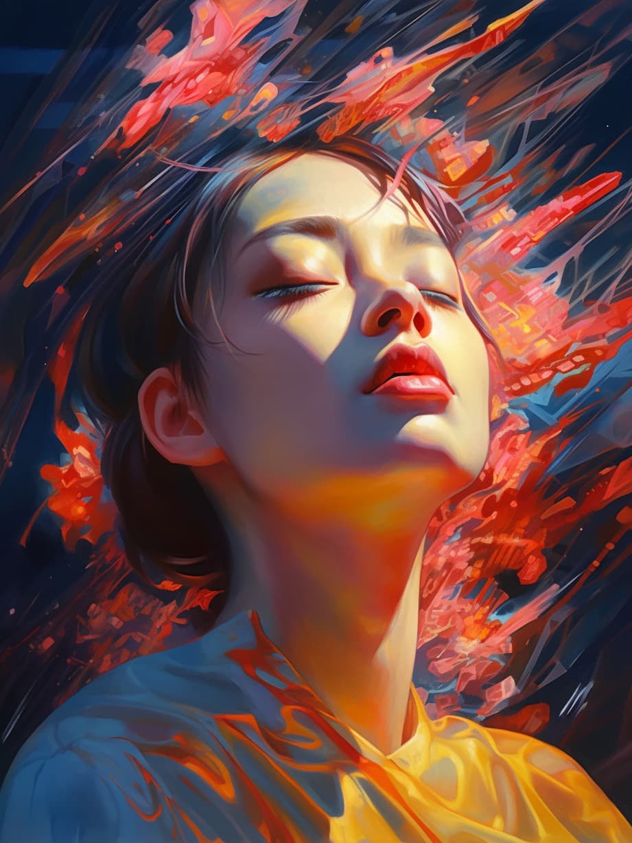 AI generated: 3 d, sci - fi, sun rays, sleepy fashion model face, yellow faces, cinematic, vogue cover style, post...