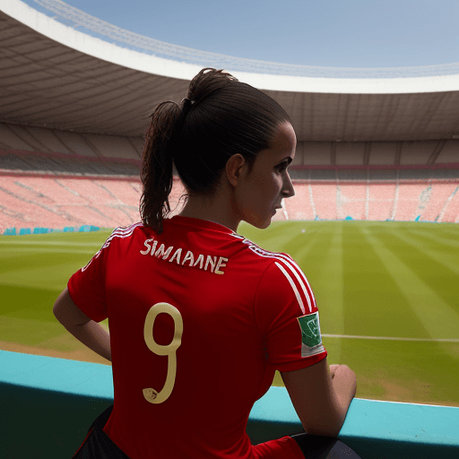 AI generated: A 30-year-old woman wears an morocco soccer team view from her back with the name "Smahane" watching...