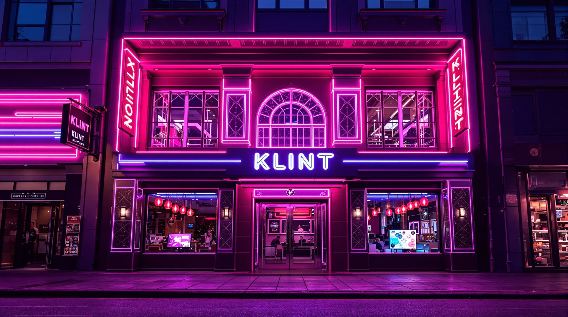 AI generated: The facade of the fanciest nightclub in town, located in the commercial district of a modern city, a...