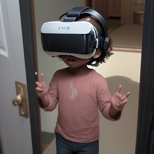 AI generated: Child in virtual reality greeted at the door being shot with buckshot