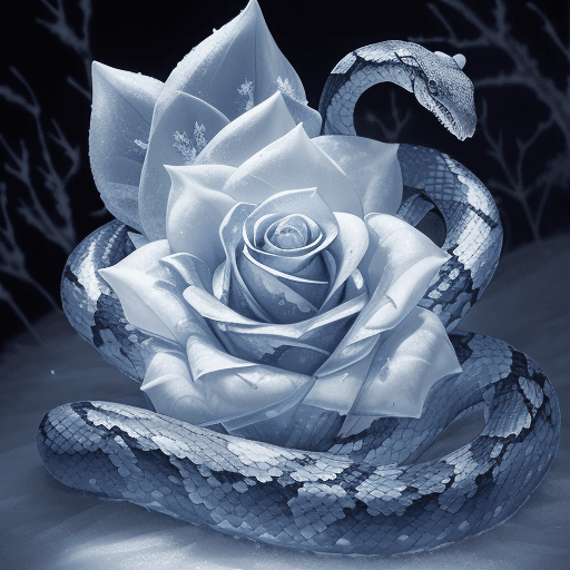 AI generated: A poisonous Rose covered in Ice Crystals in the middle of a once vibrant garden that is now frosted,...