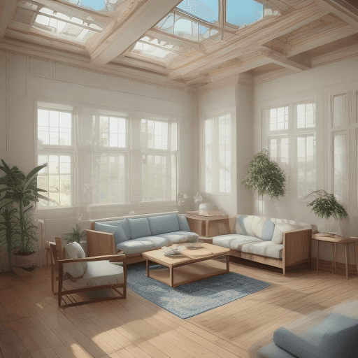 AI generated: High resolution photography interior design, dreamy sunken living room conversation pit, wooden floo...