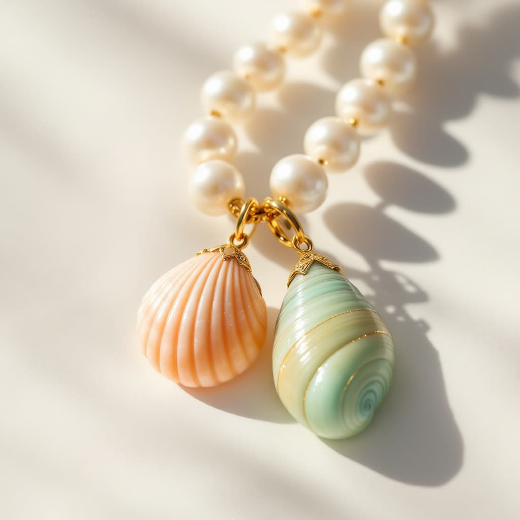 AI generated: Capturing the essence of coastal elegance, the image features a beautifully crafted necklace with a ...