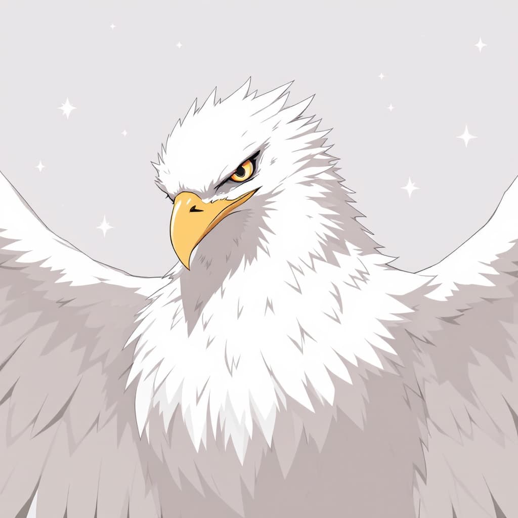 AI generated: "Águila calva en una posicion frontal como si fuera a cazar . Retrato completo. Arte de anime por Yu...