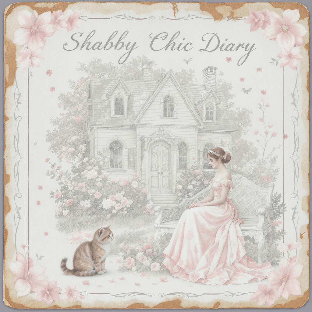 AI generated: A shabby chic diary page with an embossed border of soft pastel flowers, evoking the texture of an a...