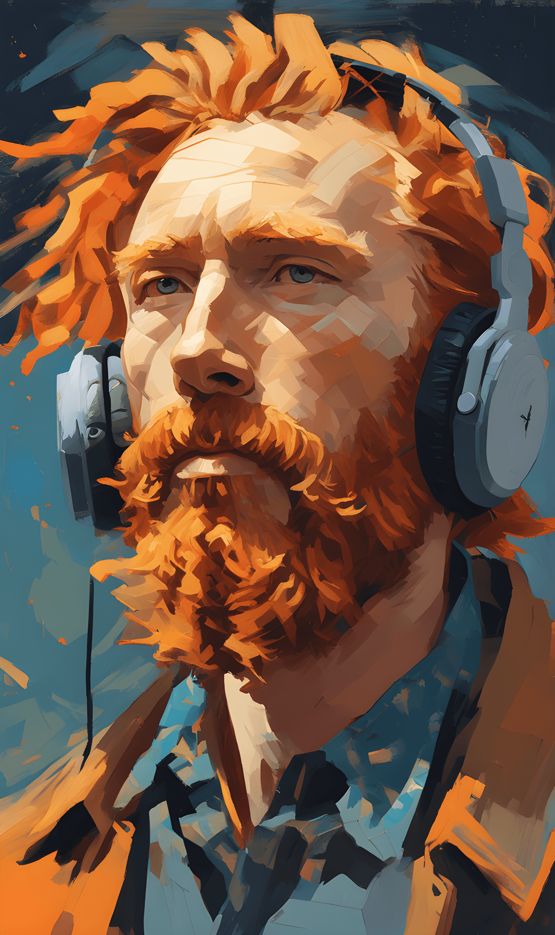 AI generated: Bust of Van Gogh,orange haired man with dreadlocks with an orange cheek with the logo of a grangon w...