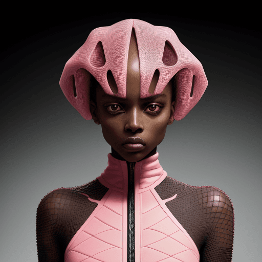 AI generated: Serious black female model, looking diagonally, dressed in streetwear clothing, coton materials, pre...