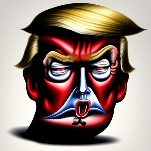 AI generated: image of donald trump with a vicious expression with his face with his lips in the shape of a narrow...