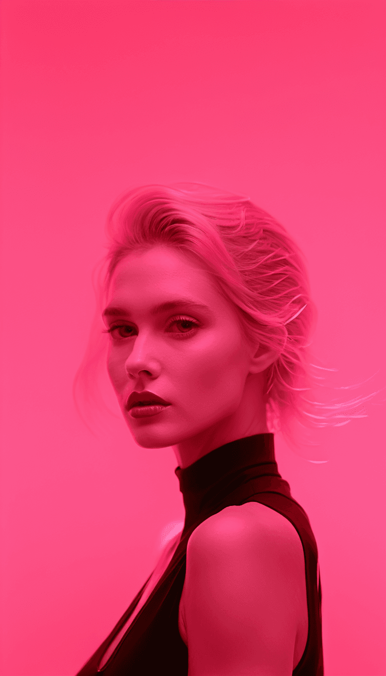 AI generated: digital art, fashion editorial, a close portrait of beautiful blond woman is studio double exposure ...