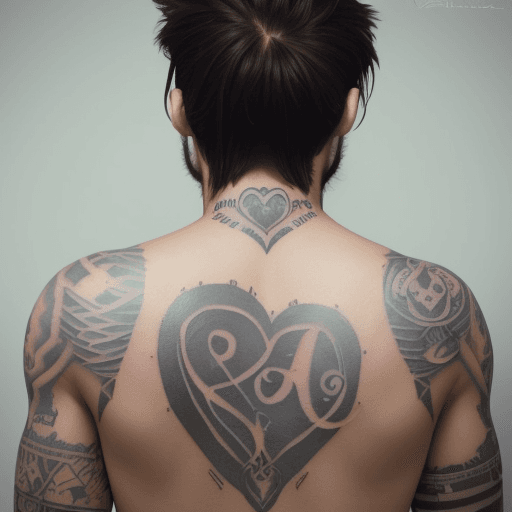 AI generated: a tatoo "Guillemette forever" written on a back of a man