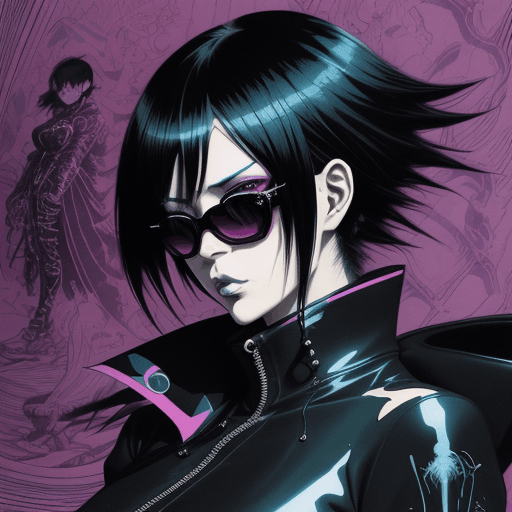 AI generated: the goth anime lady in wearing sunglasses, in the style of crisp drawing, highly stylized anime illu...
