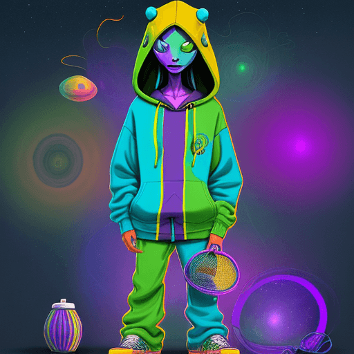 AI generated: Create a laid-back, stoner alien character wearing a hoodie. The alien should have a relaxed, chill ...
