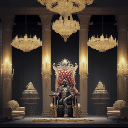 AI generated: High resolution epic throne room with king alchohol, queen cigarett, prince cocaine and the rest of ...