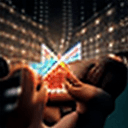AI generated: Raw, masterpiece, perfectly centered, symmetrical, macro shot of glowing money flying to a mother an...